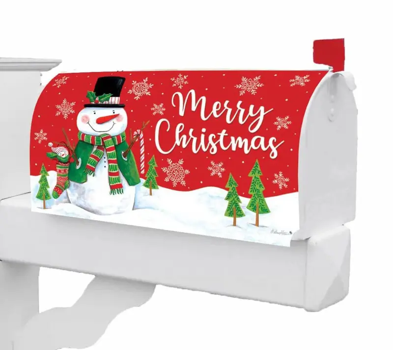 Red & Green Snowman Mailbox Cover - Design für Ihren US-Briefkasten