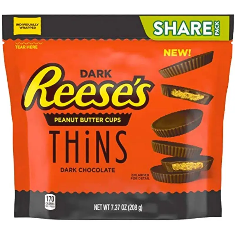 Reese's Peanut Butter Cups Thins Dark, dunkle Erdnussbutter-Schokoladenpralinen 208g