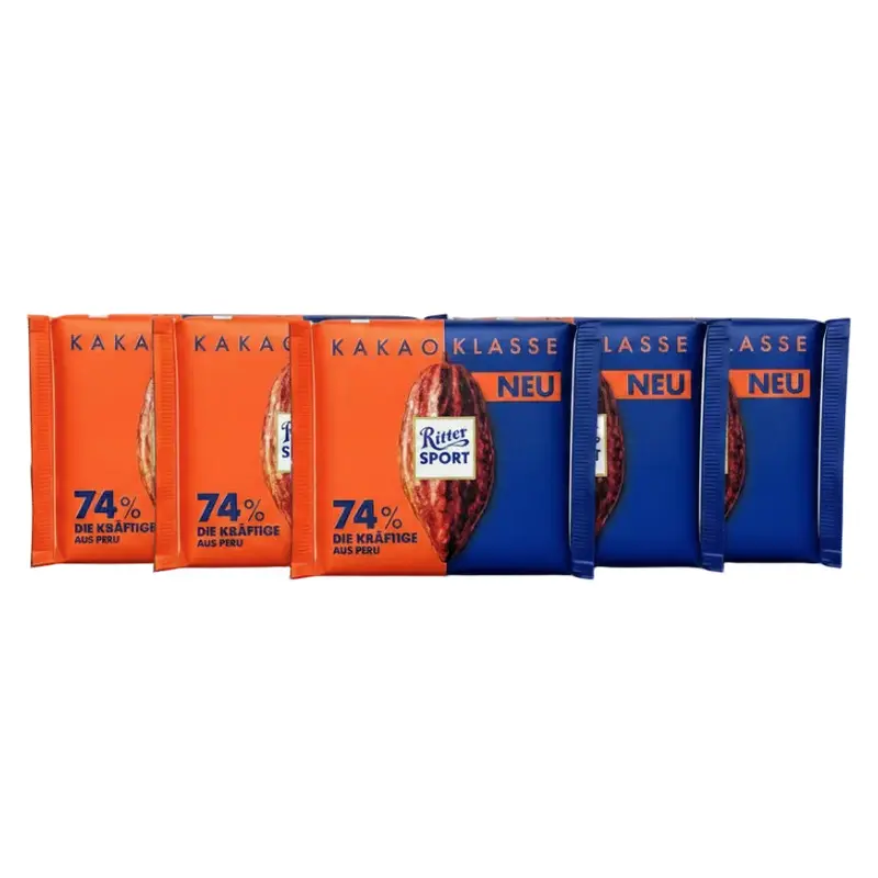 Ritter Sport Kakao-Klasse 74% Die Kräftige aus Peru 5 x 100g