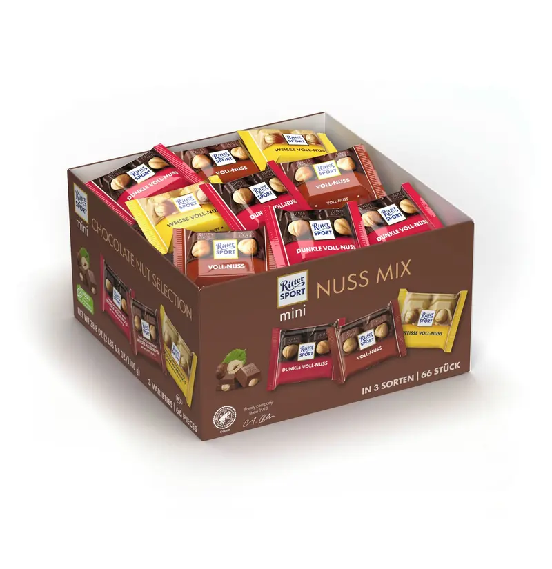 Ritter Sport mini Voll-Nuss Mix, weiße, dunkle & Vollmilchschokolade, 1,1 kg (66 Stück)
