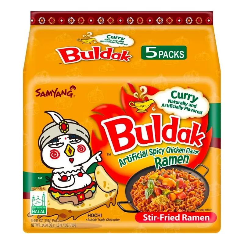Samyang Buldak Hot Chicken Flavor Ramen Curry, 5 Portionen scharfe Hühnernudeln mit Curry, 700g