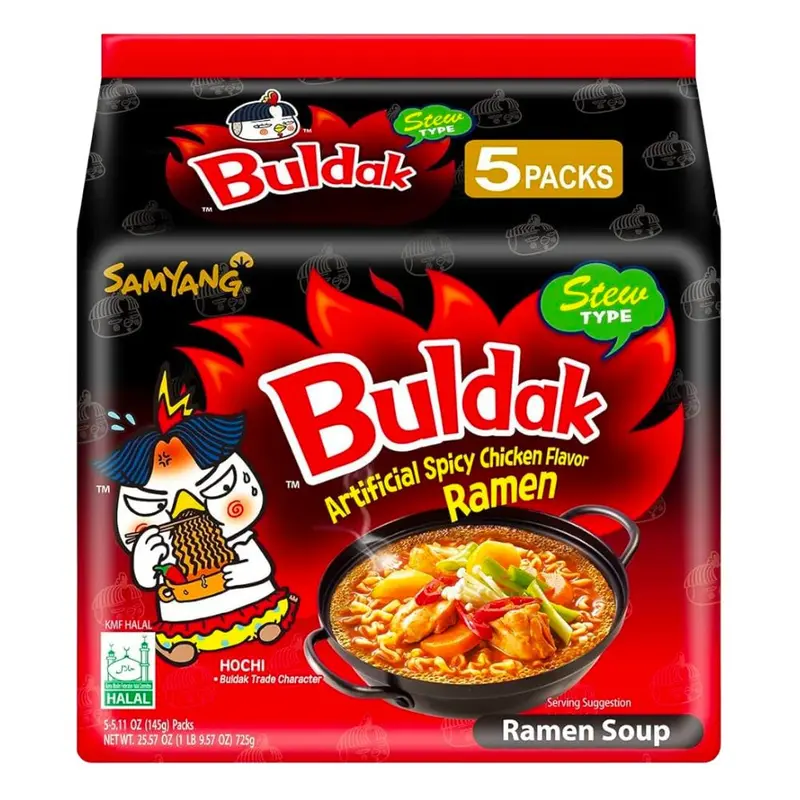 Samyang Buldak Hot Chicken Flavor Stew, 5 Portionen scharfes Huhn Ramen mit 725g