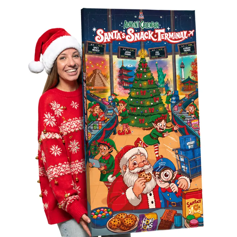 Santas Snack Terminal, XXL-Adventskalender mit über 24 snack süßen und herzhaften Leckereien aus aller Welt