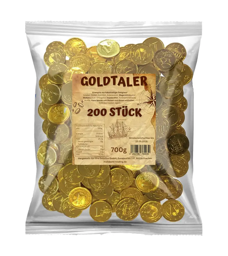 Schoko-Goldtaler 200 Stück – ideal für Schatzsuchen & Karneval