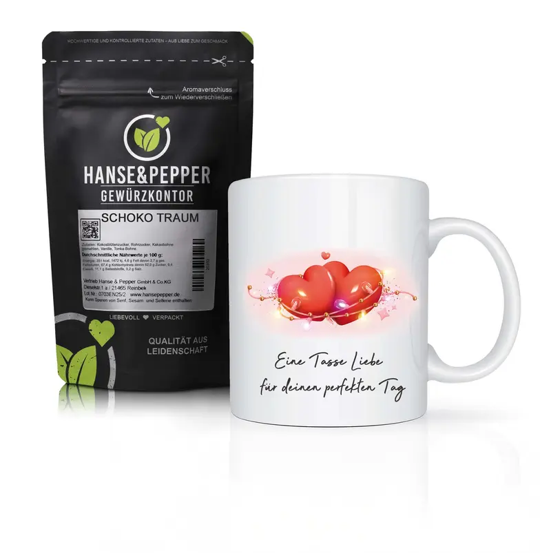 Schoko Traum Gewürz mit Herz-Tasse – Geschenkset für besondere Momente
