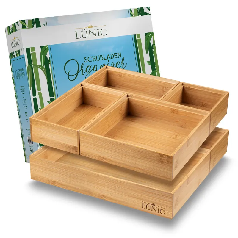 Schubladenbox Organizer aus Bambus Sortierbox, 6-teilig