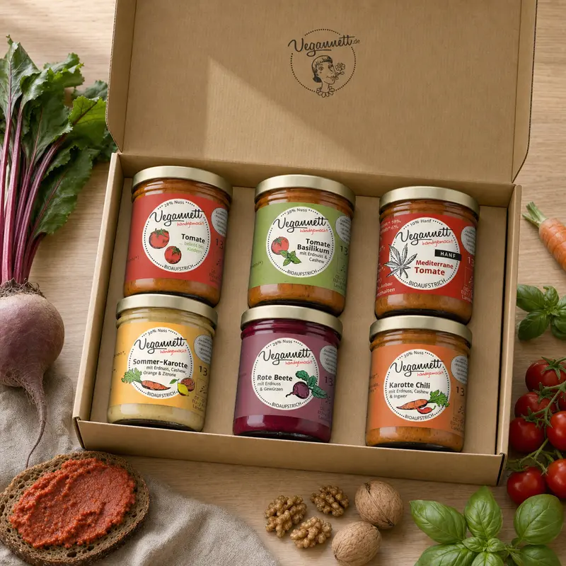 Sechserbox – Probierset mit 6 veganen Bio-Aufstrichen