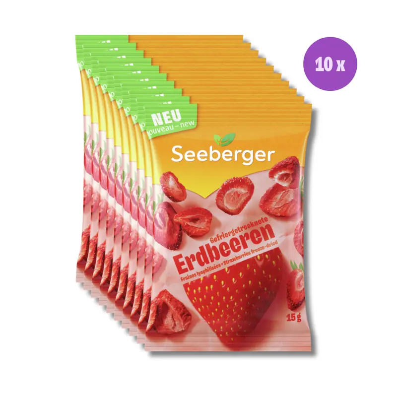 Seeberger gefriergetrocknete Erdbeeren Multipack – 10 × 15 g, 100 % Frucht, null Zusätze und voller Geschmack