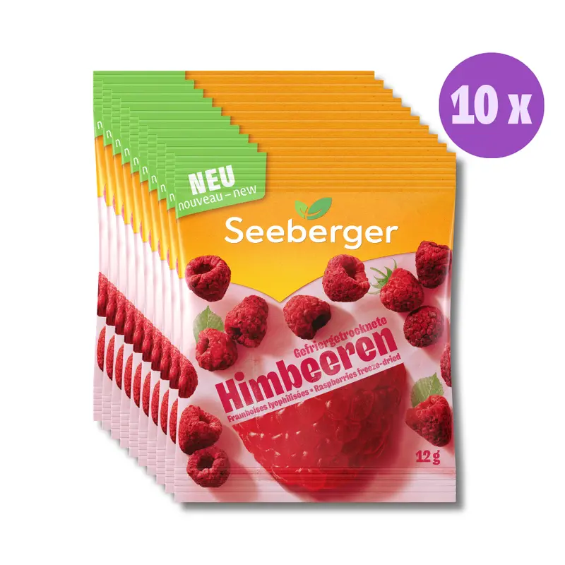 Seeberger gefriergetrocknete Himbeeren Multipack – 10 × 12 g, ohne Zuckerzusatz, intensiver Fruchtsnack