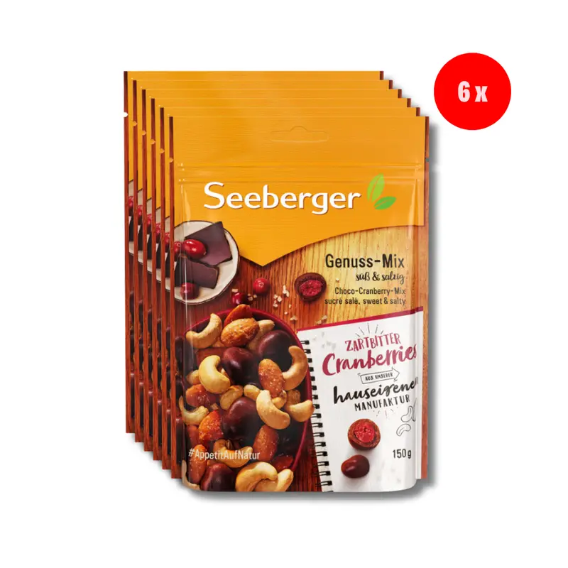 Seeberger Genuss-Mix Multipack – 6 × 150 g mit Zartbitter-Cranberries