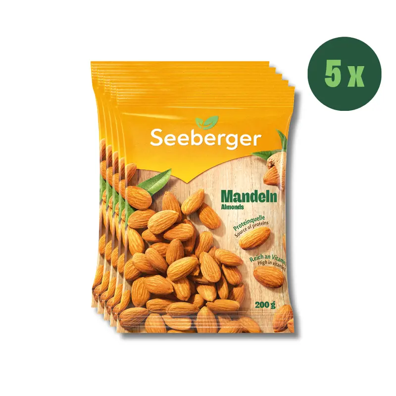 Seeberger Mandeln Multipack - 5 x 200 g, naturbelassen, Proteinquelle