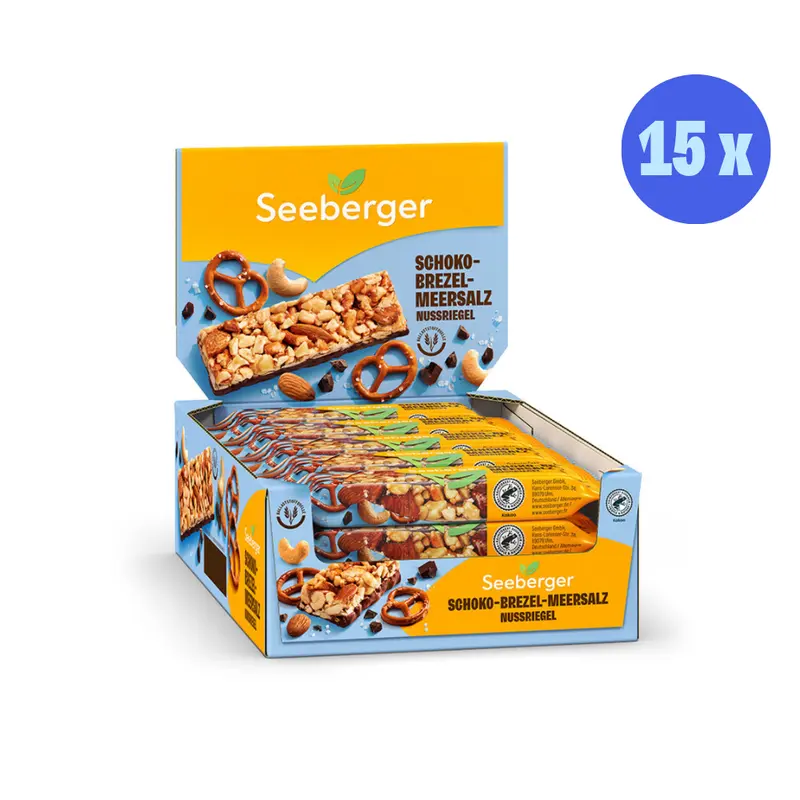 Seeberger Nussriegel Schoko-Brezel-Meersalz Multipack – 15 × 35 g, süß salzig, knuspriger Snack