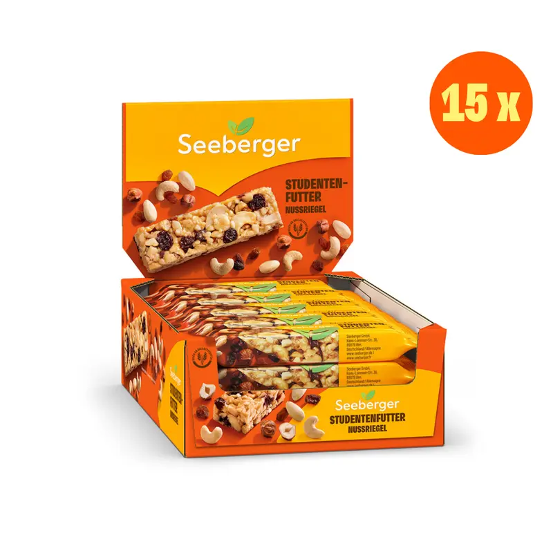Seeberger Nussriegel Studentenfutter Multipack – 15 × 35 g, gesunder Energie Snack, ballaststoffreich