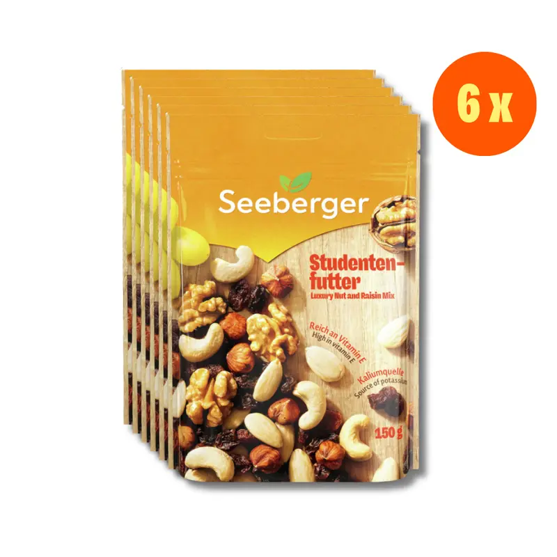 Seeberger Studentenfutter Multipack – 6 × 150 g, reich an Vitamin E, Kaliumquelle
