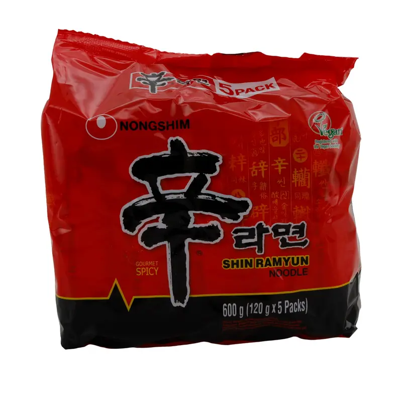 Shin Ramyun Nongshim | Instantnudelsuppe | Scharf mit Rindfleischaroma | 600 g (5 x 120 g)