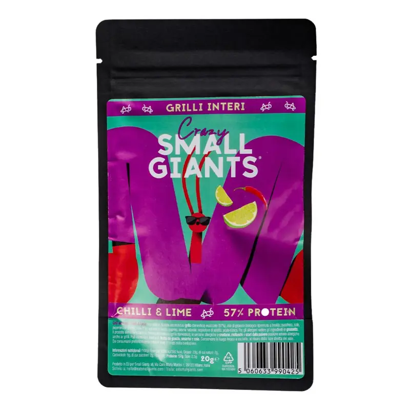 Small Giants Ganze Grillen Chilli Lime, getrocknete Grillen gewürzt mit Chili und Limette 20g