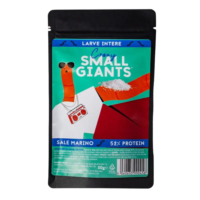 Small Giants Ganze Larven Meersalz, getrocknete Mehlwürmer mit Meersalzgeschmack 20g