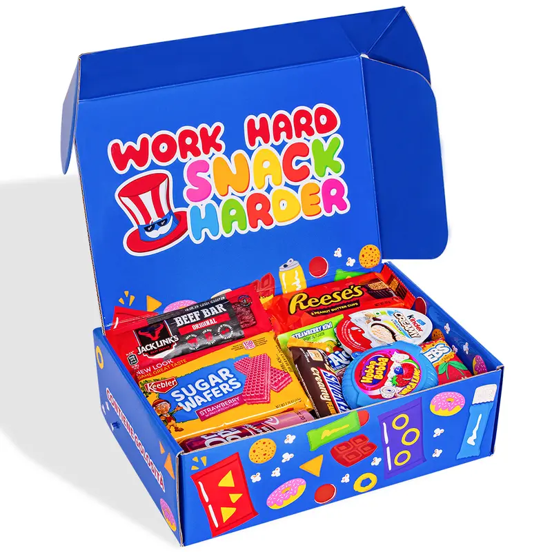 Snack box “Cool to be Happy”, Überraschungsbox mit 20 snack Süßigkeiten, salzigen Snacks und Getränken