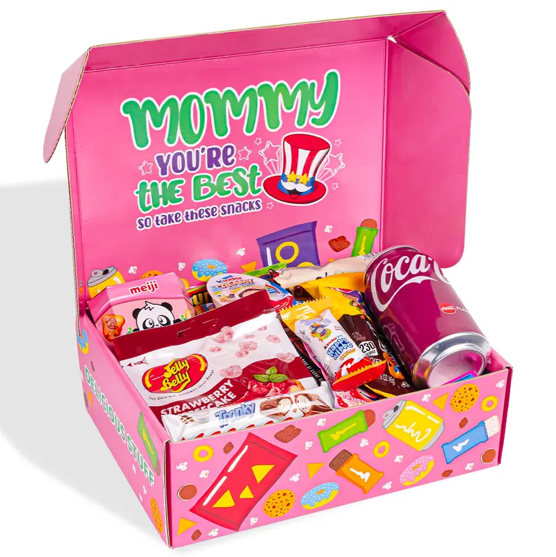 Snack box „Super Mommy“, Überraschungsbox mit 20 snack süßen, salzigen Snacks und Getränken für die Mama