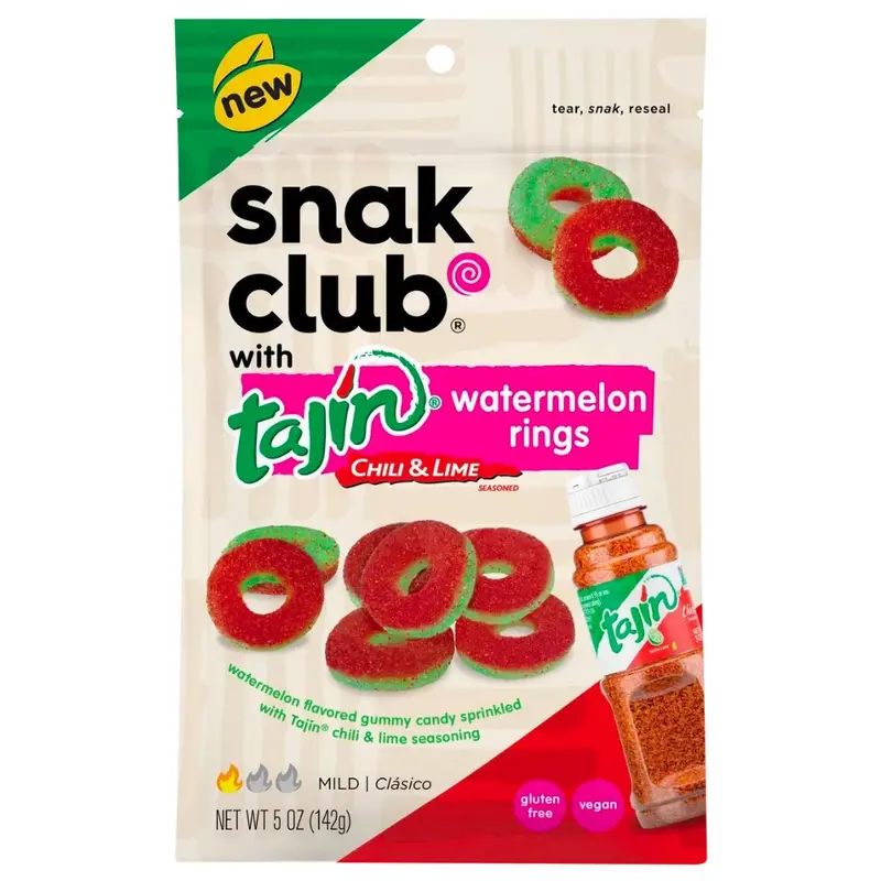 Snak Club Tajin Watermelon Chili Lime, scharfe Bonbons mit Wassermelonen- und Limettengeschmack, 142g