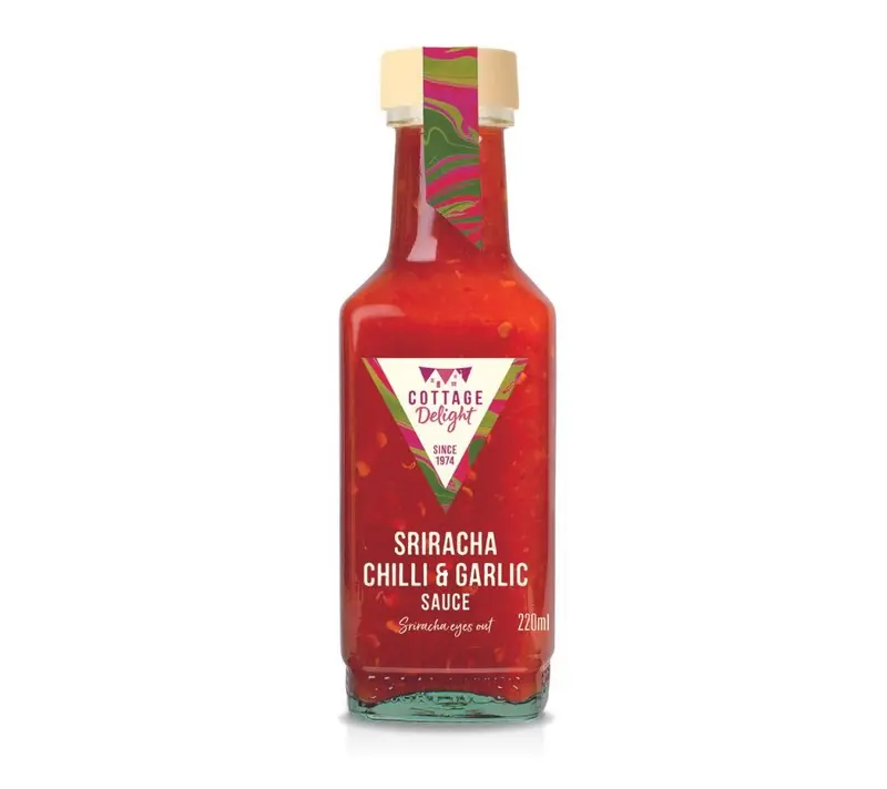 Sriracha Chilli & Garlic Sauce von Cottage Delight (220 ml Glasflasche)