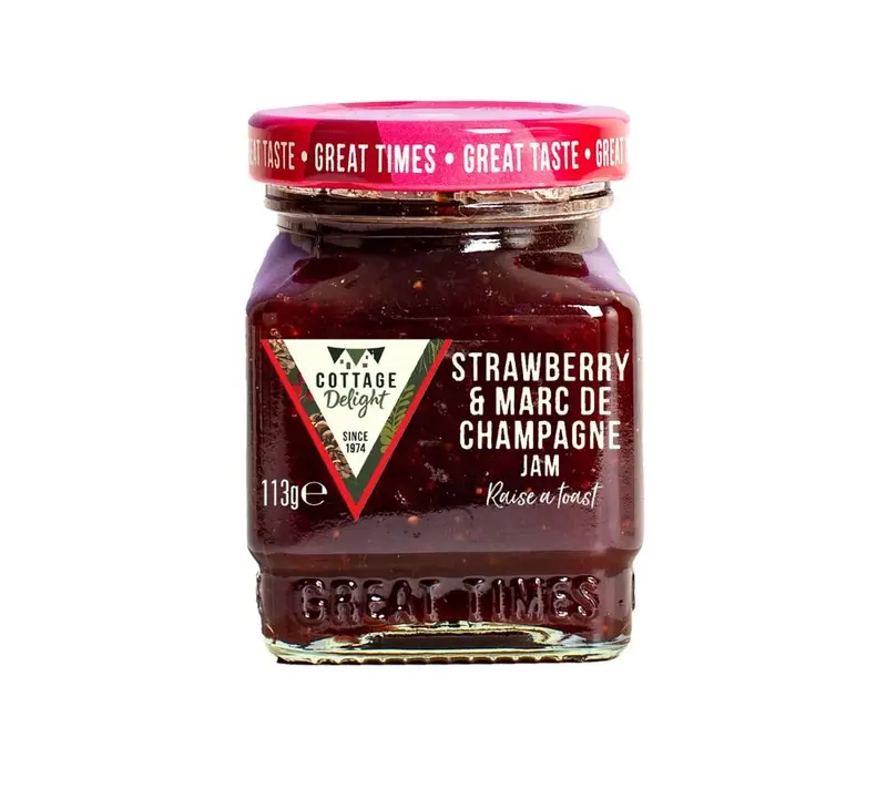 Strawberry & Marc de Champagne Jam von Cottage Delight (113 g Glas)