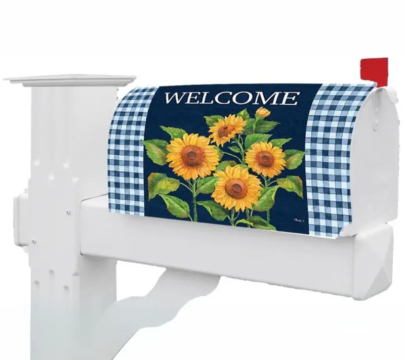 Sunflowers on Navy Mailbox Cover