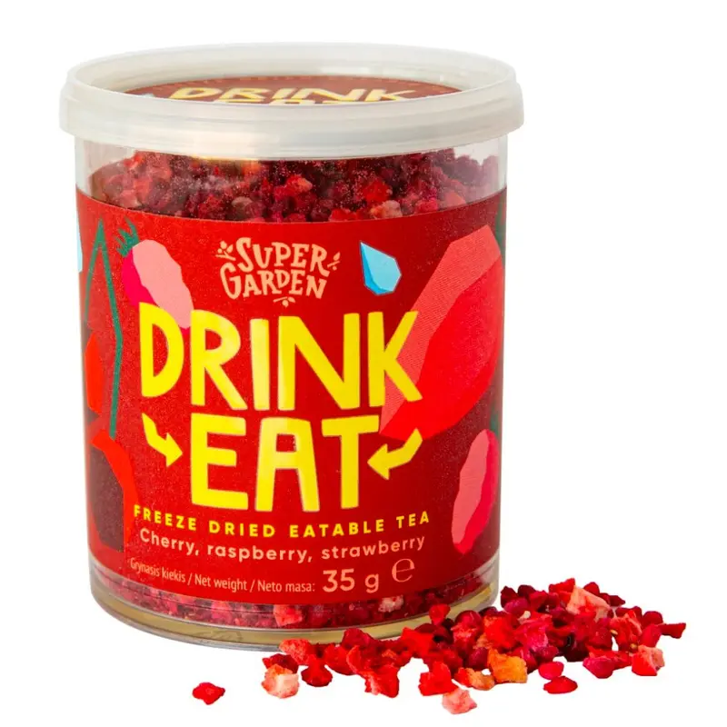 Super Garden Drink Eat Freeze Dried Eatable Cherry, Himbeere, Erdbeere, Aromen von gefriergetrocknetem Kirsch-, Himbeer- und Erdbeertee 35g