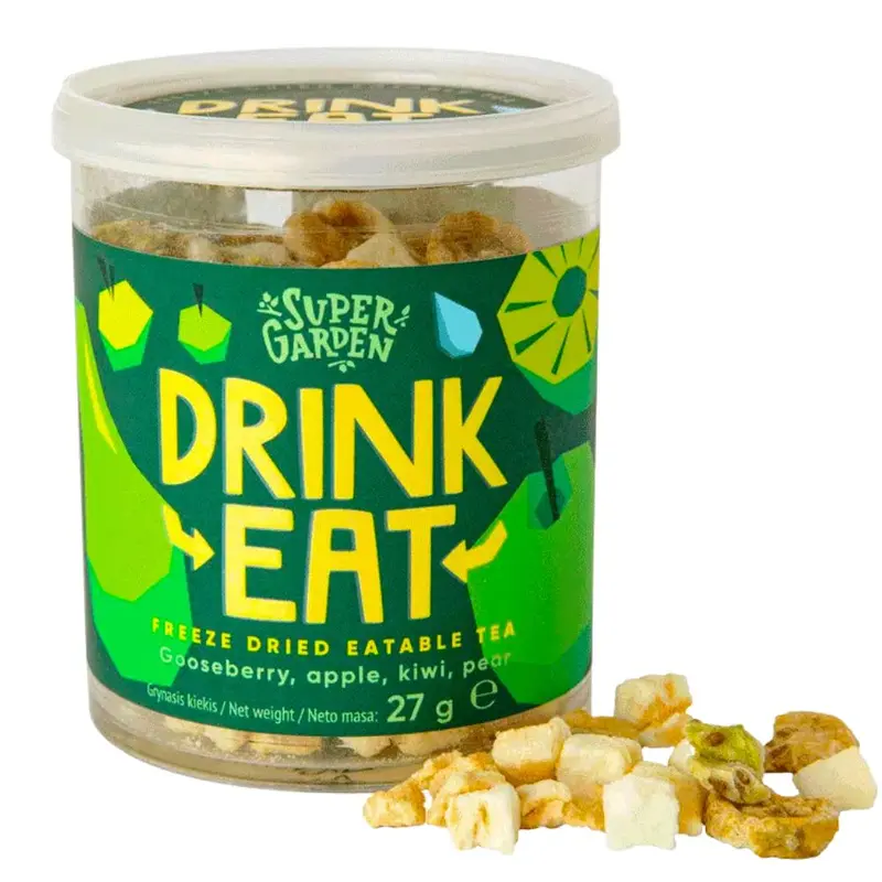 Super Garden Drink Eat Freeze Dried Eatable Tea Stachelbeere, Apfel, Kiwi, Birne, Tee-Aromen von Traube, Apfel, kiwi und gefriergetrockneter Birne aus 27g