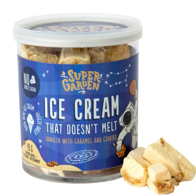 Super Garden Ice Cream Caramel and Cookies, gefriergetrocknetes Vanilleeis mit Karamell und Keksen, 43g