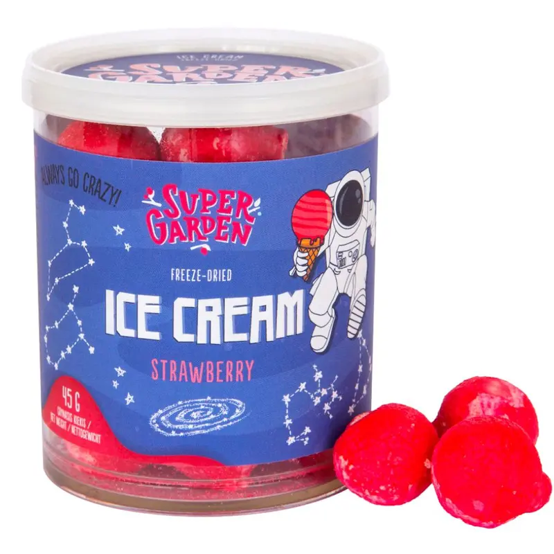 Super Garden Ice Cream Strawberry, gefriergetrocknetes Erdbeereis mit Erdbeergeschmack, 45g