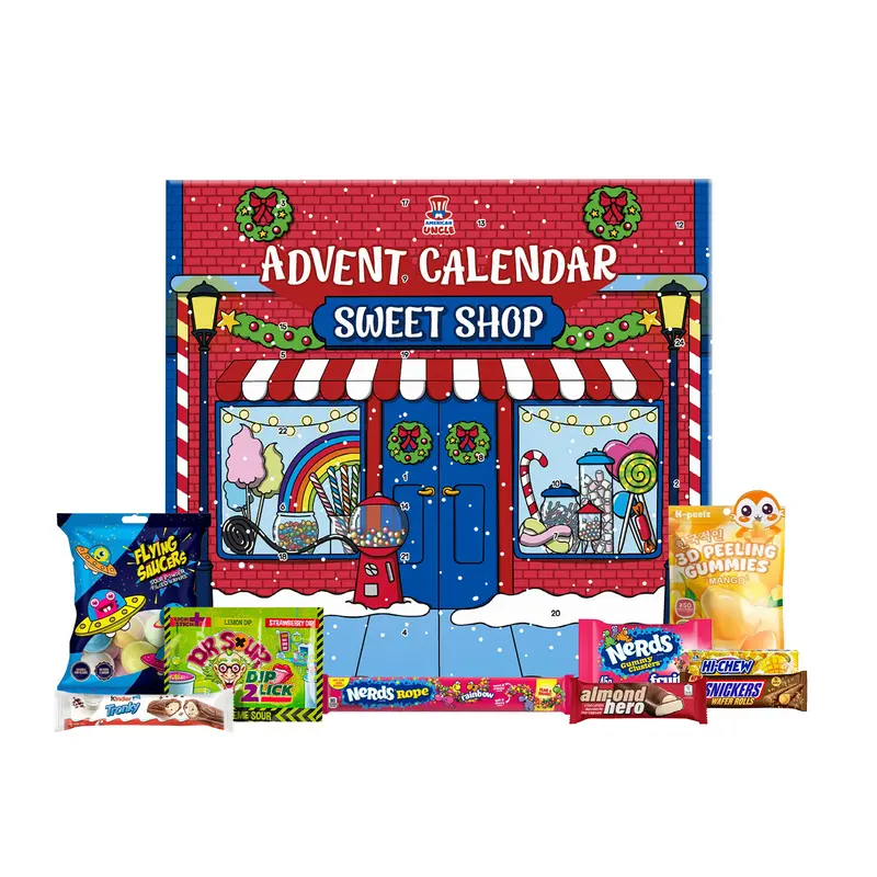 Süßer Shop, Adventskalender mit 24 snack Süßigkeiten und Bonbons aus aller Welt