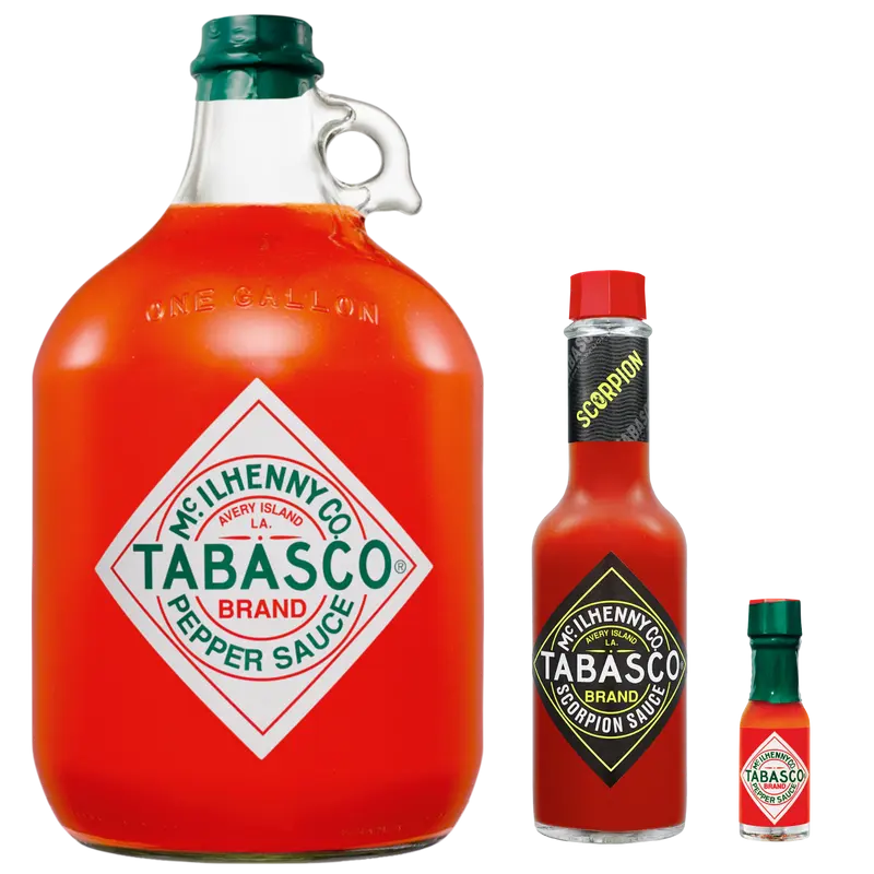 TABASCO® Original Red Sauce (3.780ml), TABASCO® Scorpion Sauce (148ml), TABASCO® Original Red Sauce (4ml)