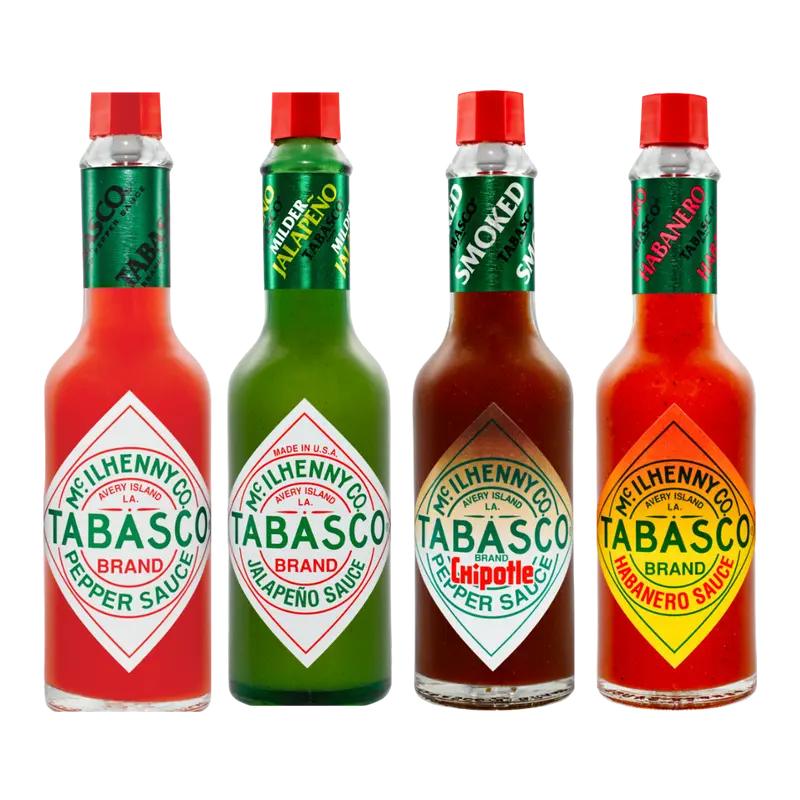 TABASCO® Original Red Sauce, TABASCO® Jalapeño Sauce, TABASCO® Habanero Sauce, TABASCO® Chipotle Sauce - 4x60ml