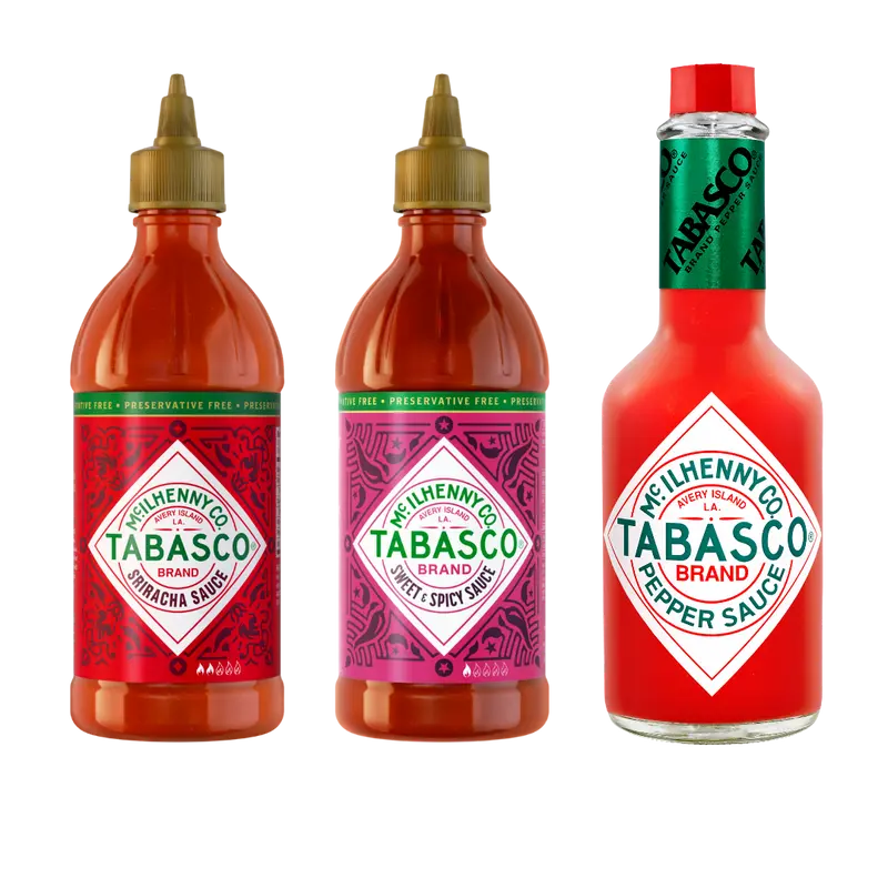 TABASCO® Sriracha Sauce (256ml), TABASCO® Sweet & Spicy Sauce (256ml), TABASCO® Original Red Sauce (350ml)