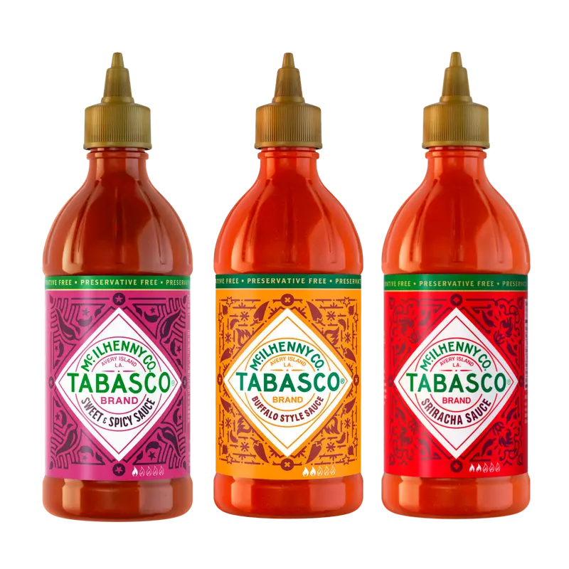 TABASCO® Sriracha Sauce, TABASCO® Buffalo Sauce, TABASCO® Sweet & Spicy Sauce - 3x 256 ml