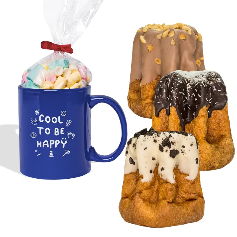 Tasse Cool to be Happy + Beutel mit 100g Gummibonbons + 3 handwerkliche Pandoro à 200g