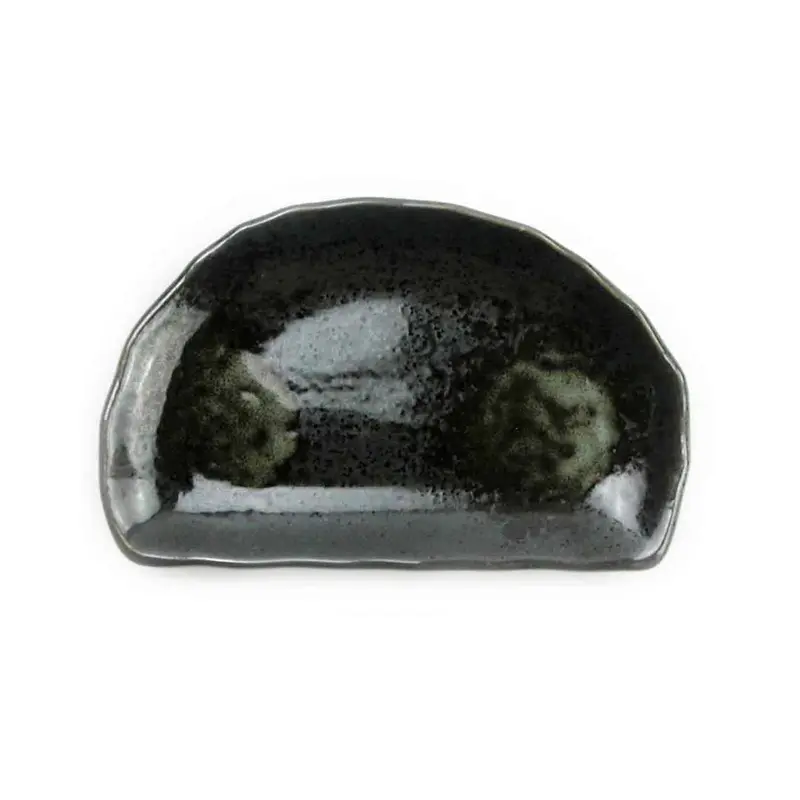 Teller | Halbrund Porzellan¦ Schwarz-Gold¦ 21x12,5 CM