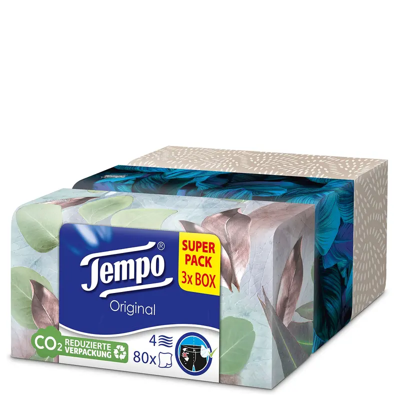 Tempo Taschentuch Original Trio-Box 3x80 Tücher, Großpackung, 700 g