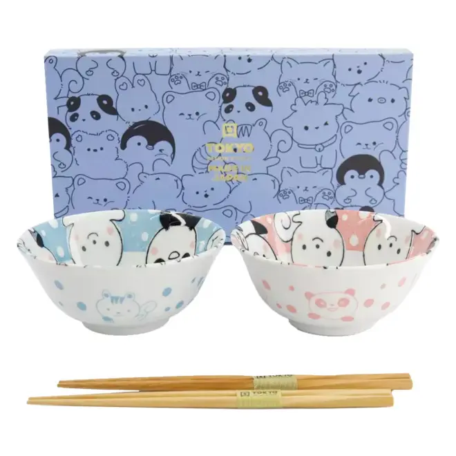 Tokyo Design Studio Kawaii-Tiere, Schüssel-Geschenkset inklusive Essstäbchen