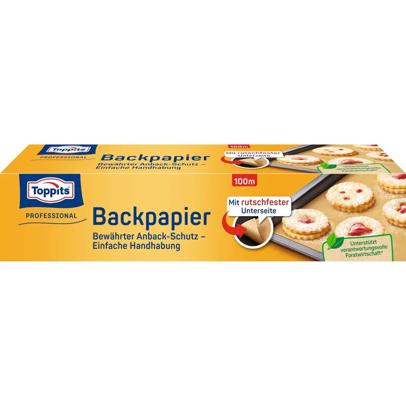 Toppits Backpapier, zum abrollen & abreißen, Anti-Haft-Papier, Braun, 100 Meter