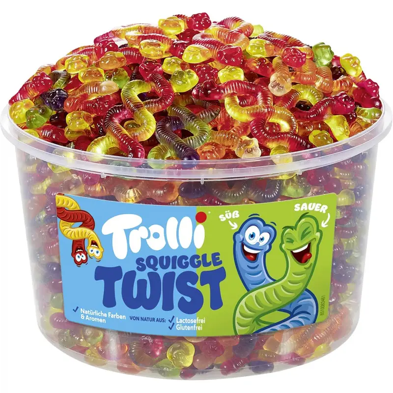 Trolli Squiggle Twist süss und sauer verschlungene Würmer 1200g Dose