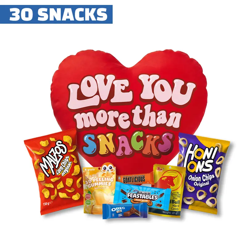 Valentine's Heart XL, herzförmiges Kissen mit 30 snack süßen und herzhaften Überraschungen