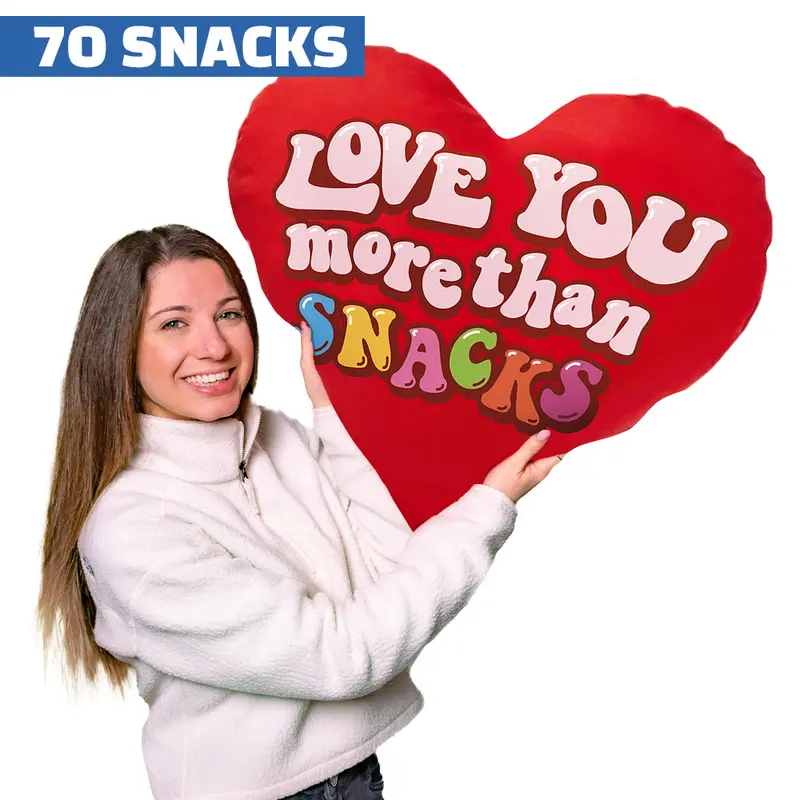 Valentine's Heart XXL, herzförmiges Kissen mit 70 snack süßen und herzhaften Überraschungen