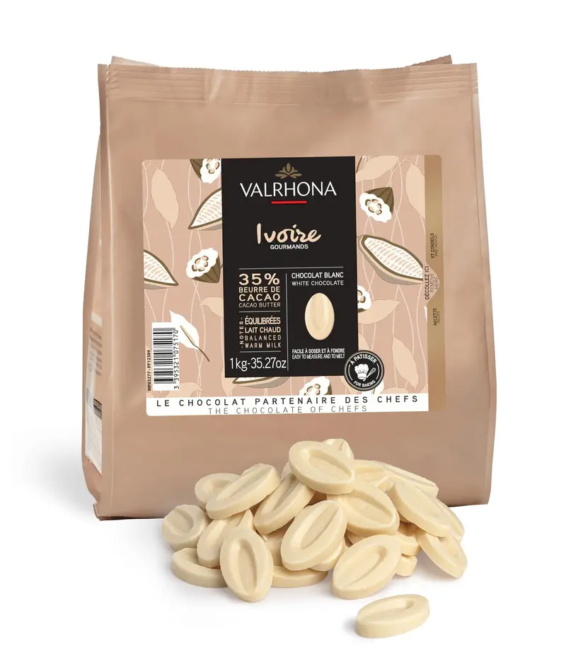 VALRHONA - Sack 1 kg Ivoire 35% - Weiße Schokolade - Sack Bohnen - 1kg