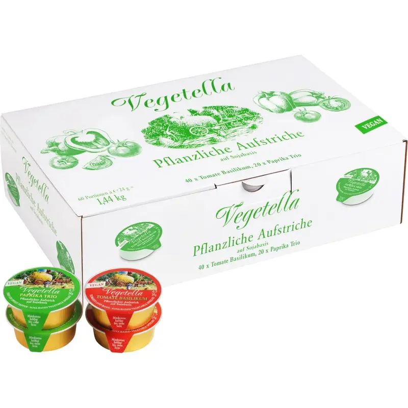 Vegetella Pflanzlicher Aufstrich auf Sojabasis 2-fach sortiert, (60 x 24g)