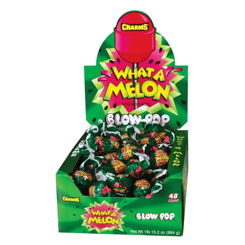 What a Melon Blow Pop, Lutscher mit weichem Wassermelonen-Kern 18g (Packung mit 48)