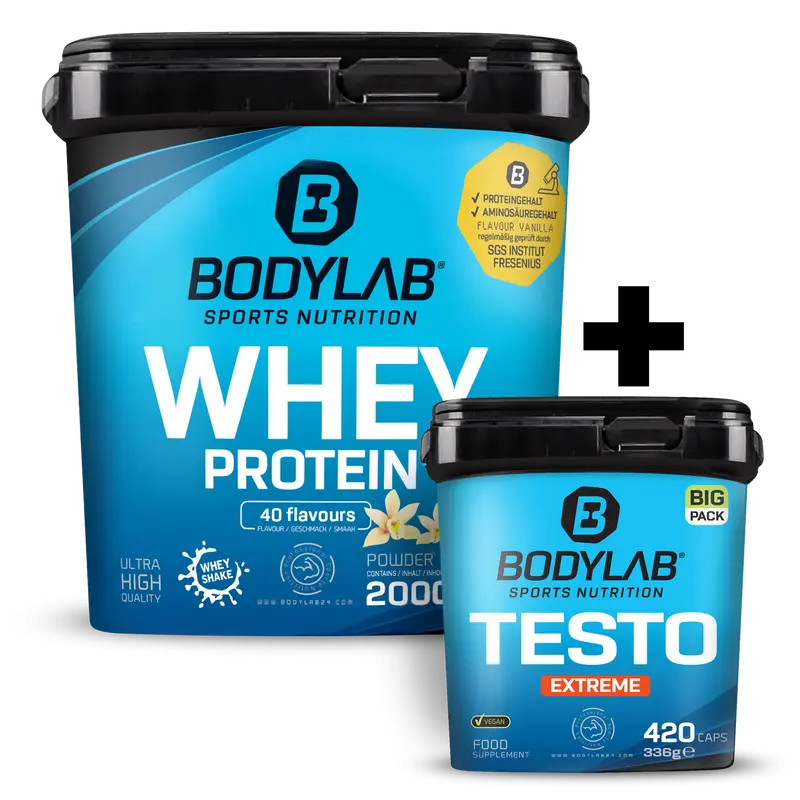 Whey + BIG PACK Testo Extreme 2.0 (420 Kapseln)