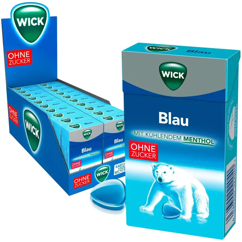 Wick Blau Halsbonbon ohne Zucker (20x 46g Box)