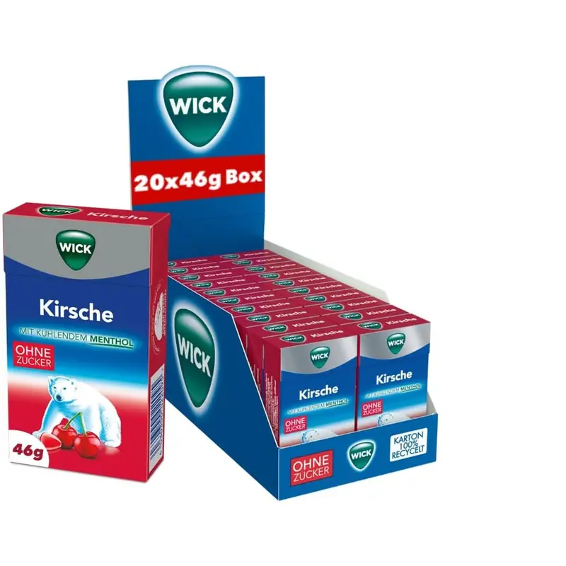 WICK Hustenbonbons Kirsche und Eukalyptus ohne Zucker (20x46g)